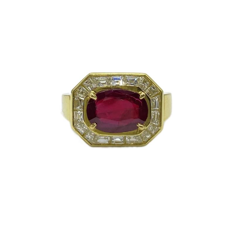 Men Yellow Gold Ring in Metal - 18K Gold and Metal Color - Yellow gold with a Colored Stone - Ruby
